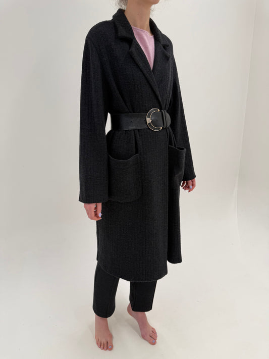 Pardesiu italian din tricot dens de lana merino extrafina cu buzunare