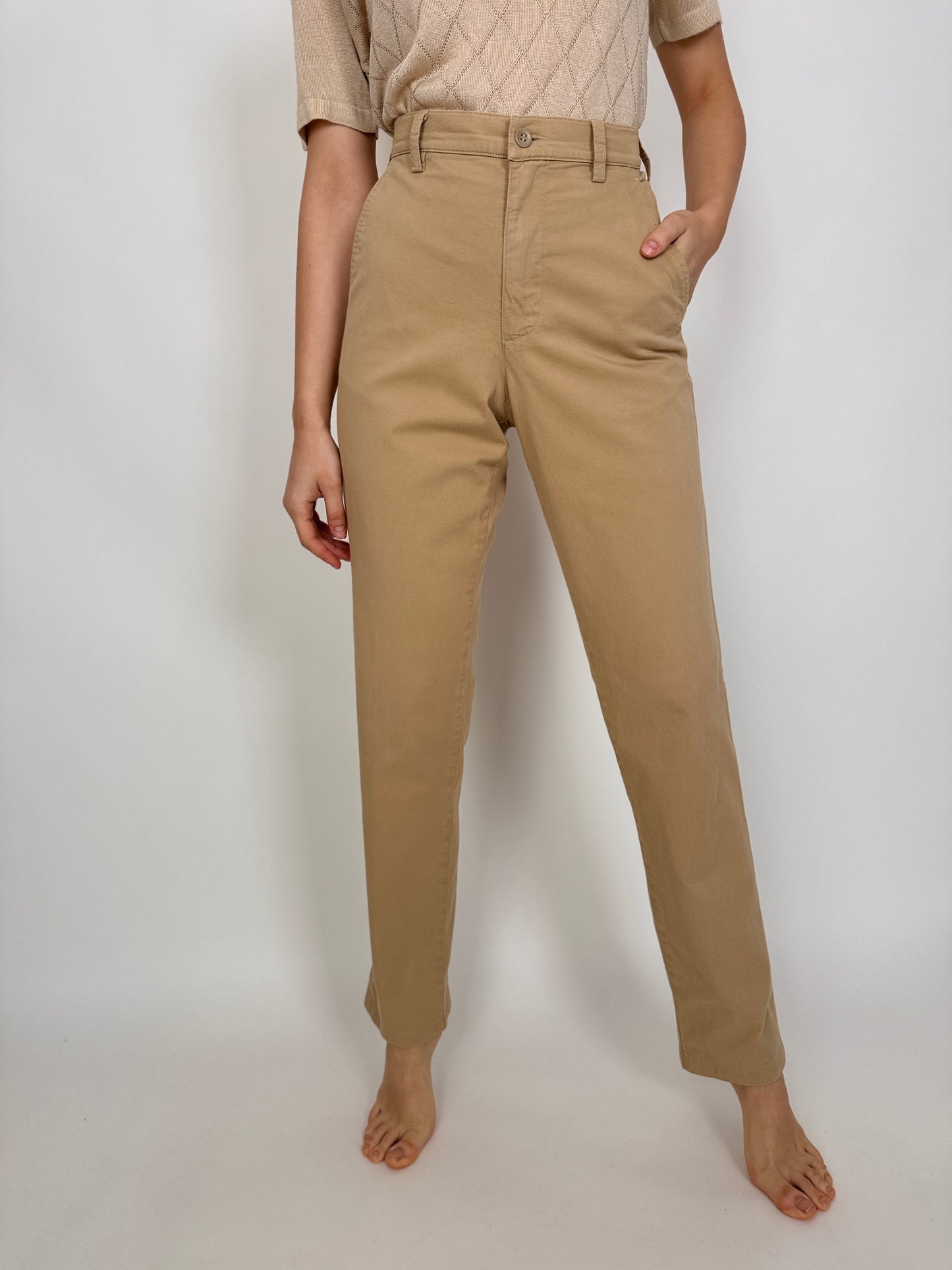 Pantaloni Armani camel confort din bumbac modelator