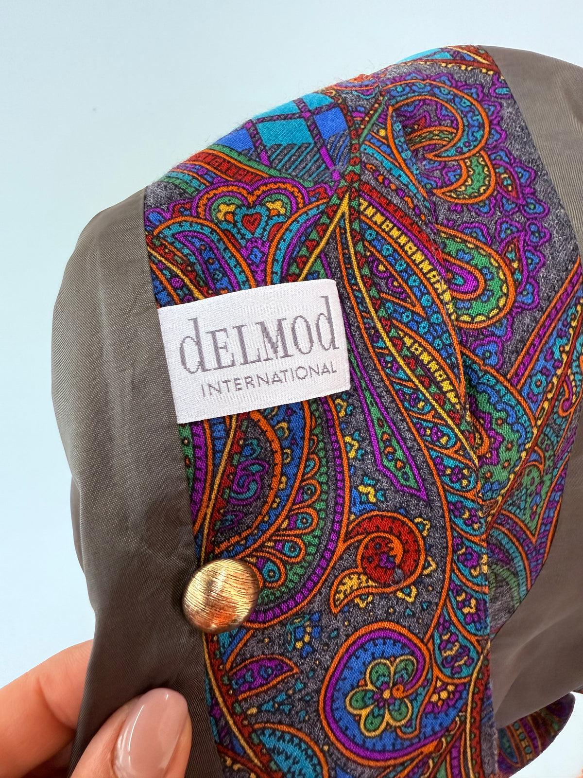 Set vintage luxury Delmod din lanita excepțională cu print paisley și nasturi aurii