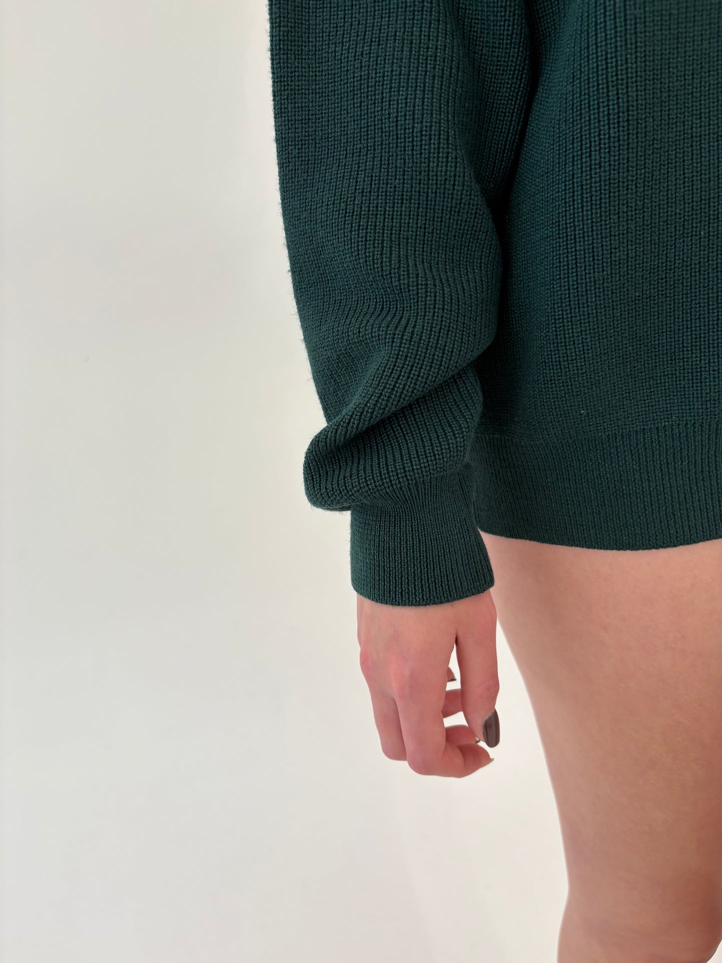 Pulover high end italian forest green din lana merino extrafina de gramaj mare