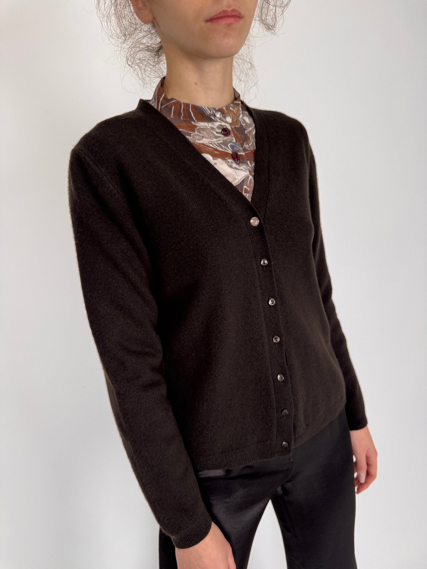 Cardigan espresso brown din lana extrafina