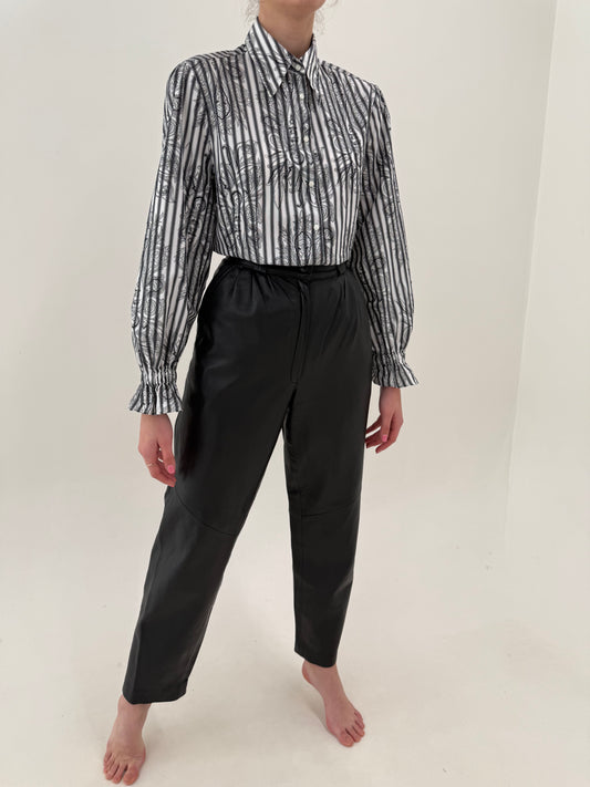 Pantaloni mom fit din piele naturală extrem de moale cu talie ultra înaltă