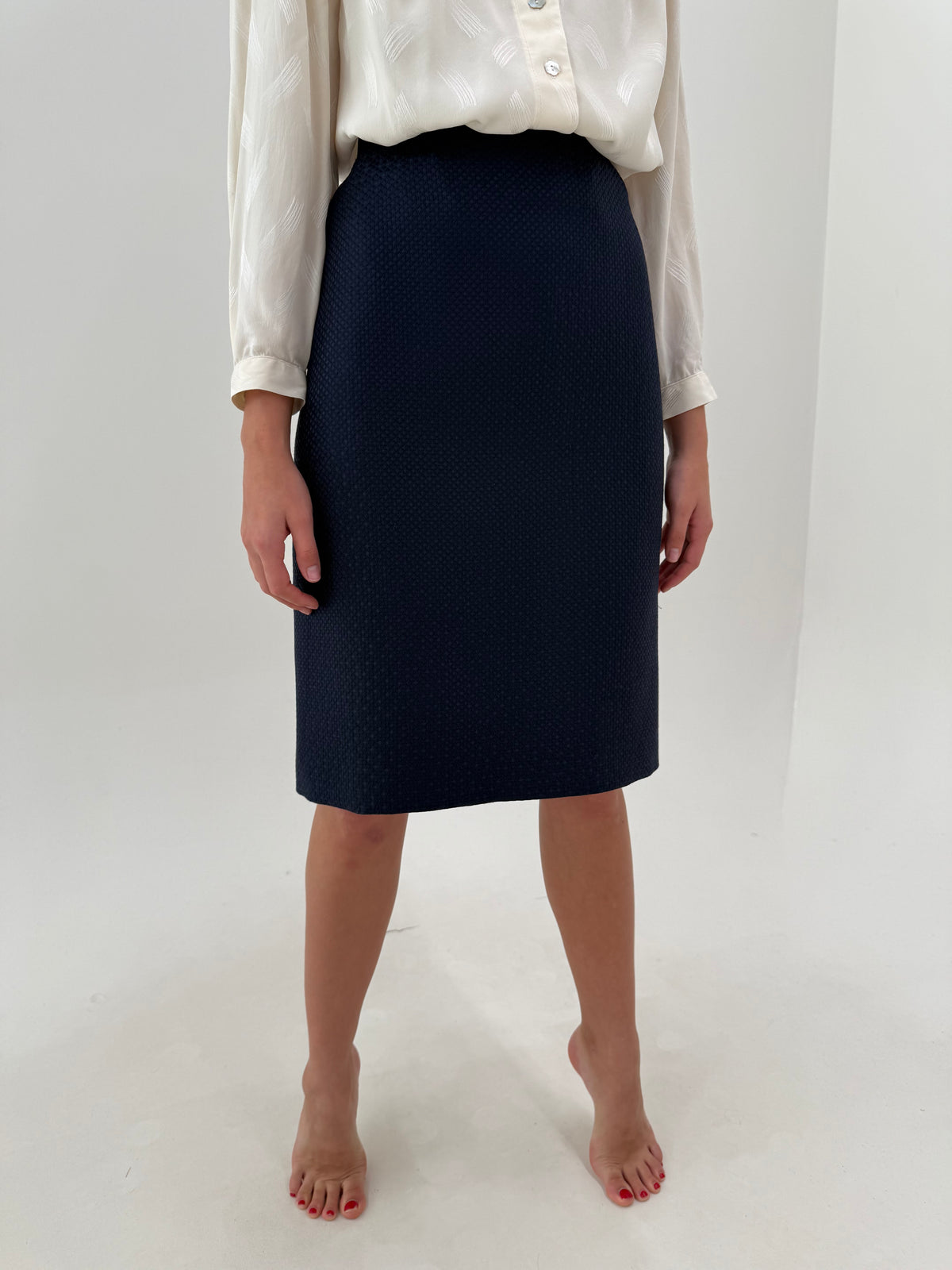 Deux piece din tweed de mătase naturală excepțională gros Navy blue