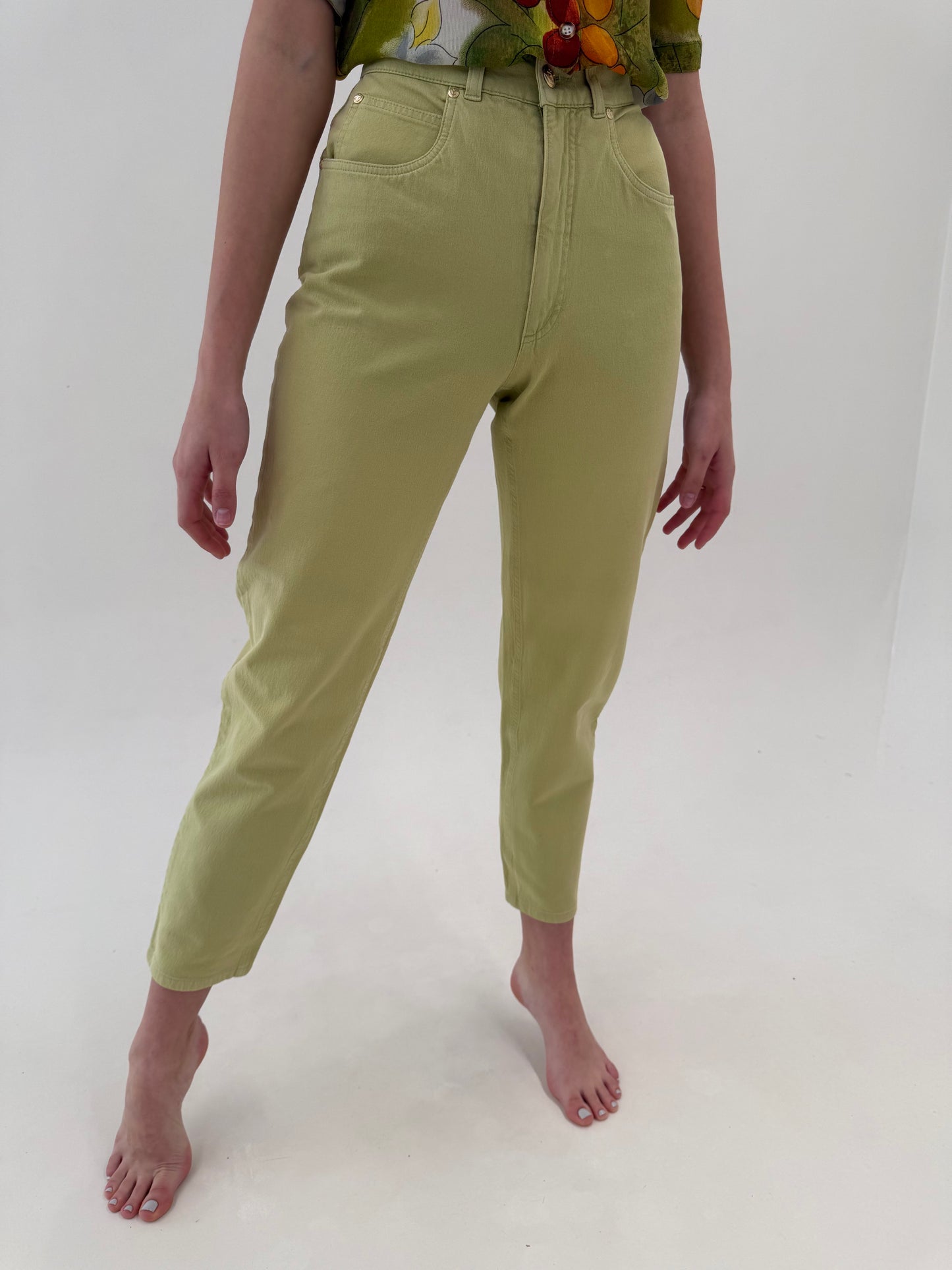 Jeans vintage ultra confort de vară cu talie ultra înaltă mom fit light Chartreuse