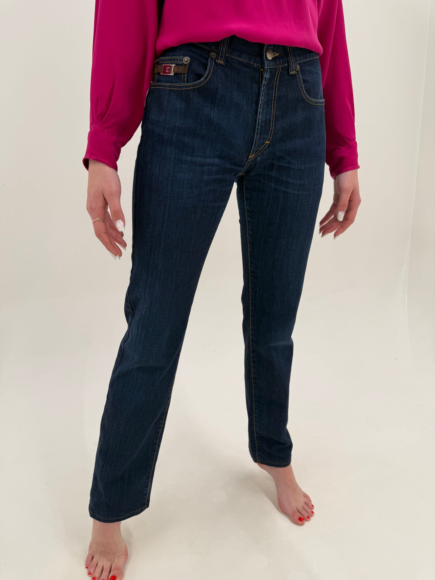 Jeans talk dark wash Roberto Cavalli classic fit ușor modelatori