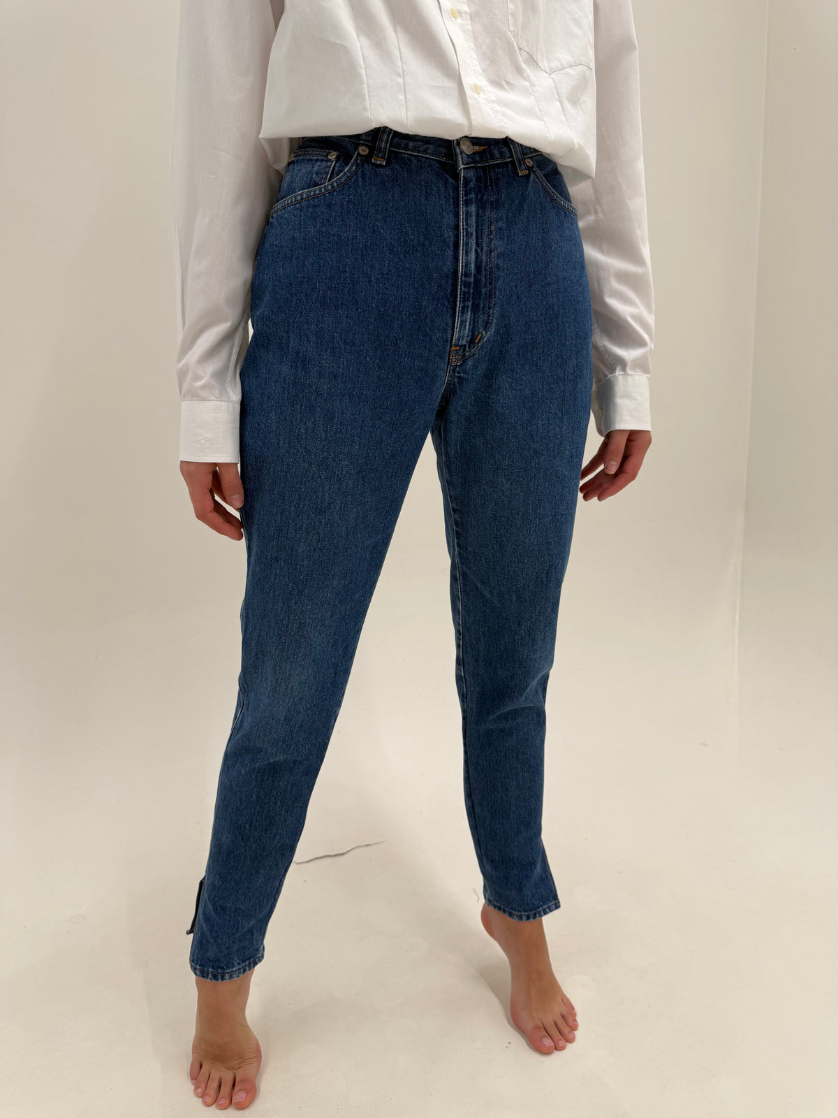 Jeans tall luxury Cerutti din denim gros de bumbac indigo wash mom fit
