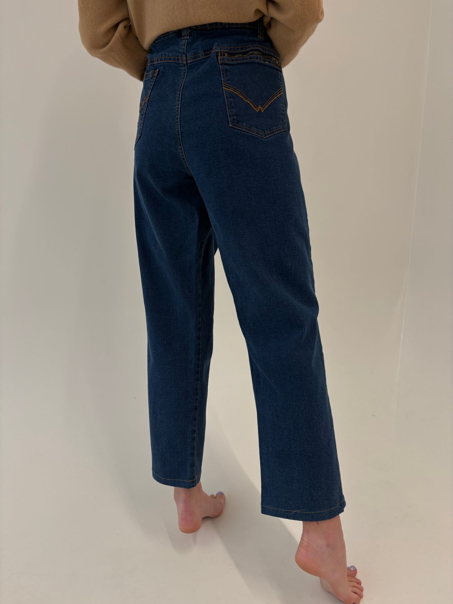 Jeans vintage plus size plini modelatori cu talie generoasă