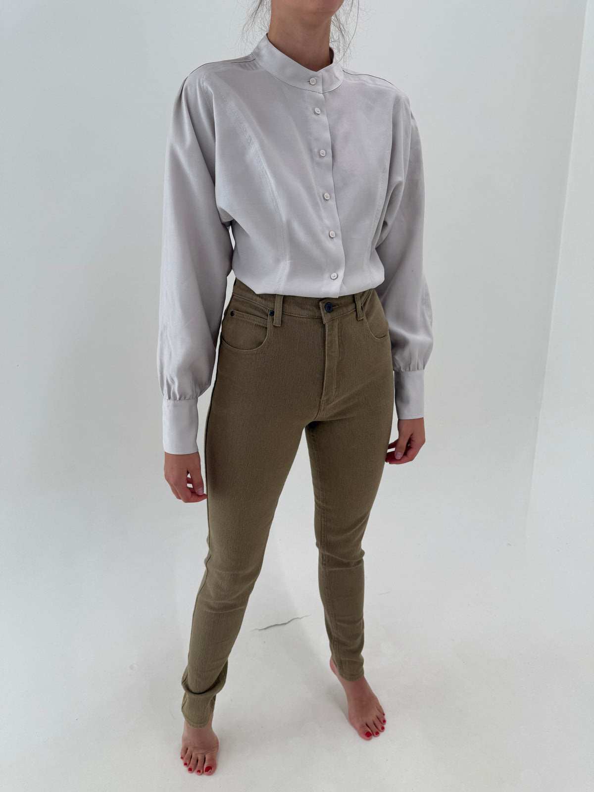 Jeans vintage tall ultra modelatori camel din material plin extrem de calitativ