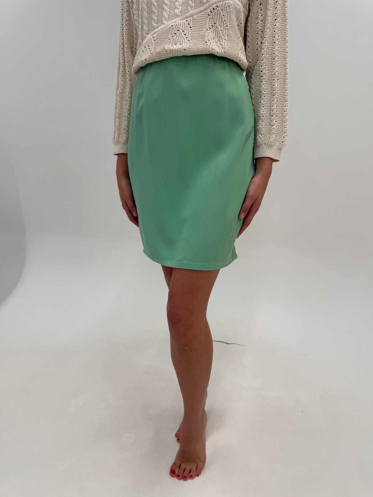 Fustă Valentino creion cu talie ultra înaltă light green din stofita