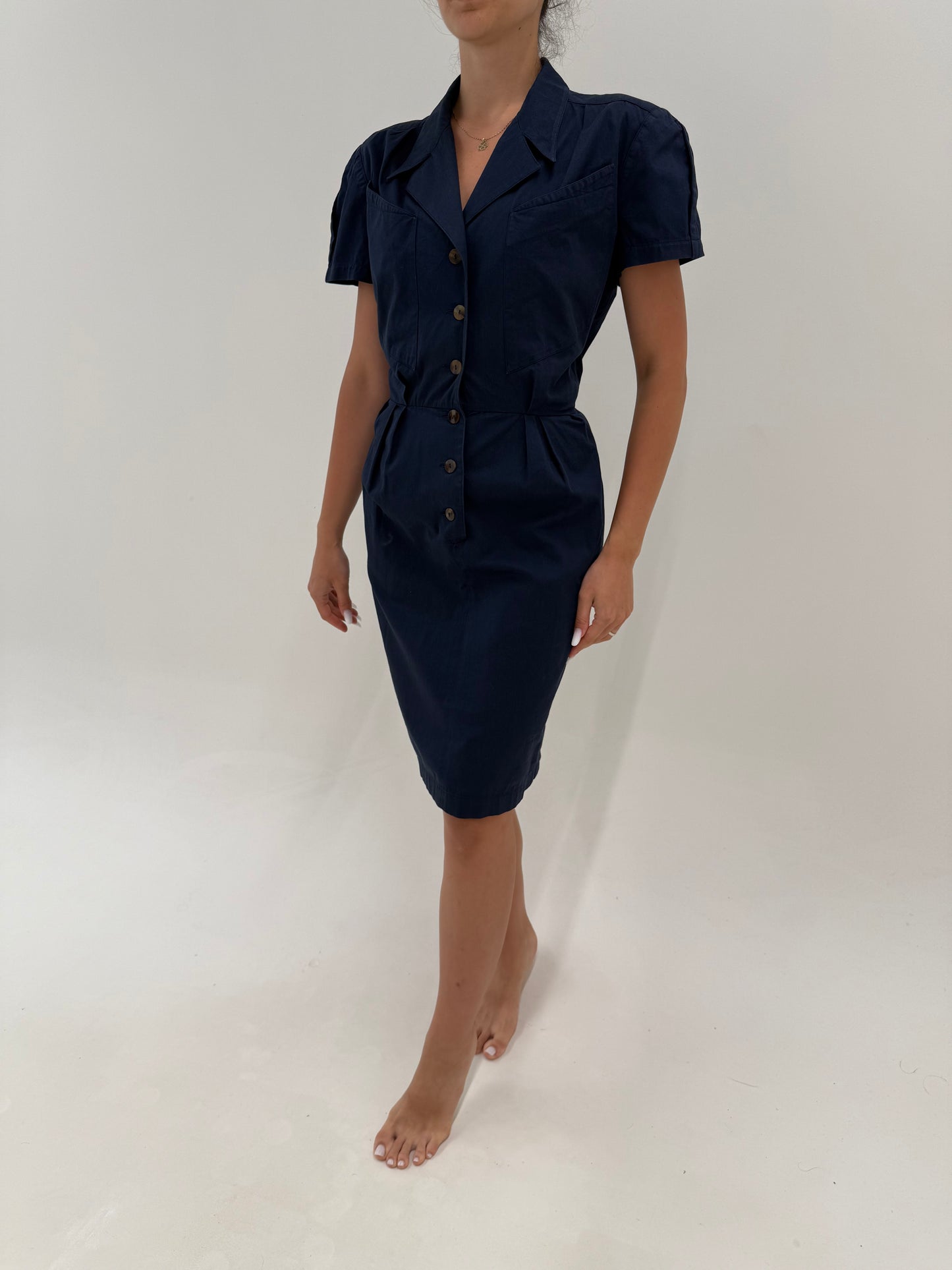 Rochie vintage cambrata italiană cu talie ultra înaltă din canvas de bumbac