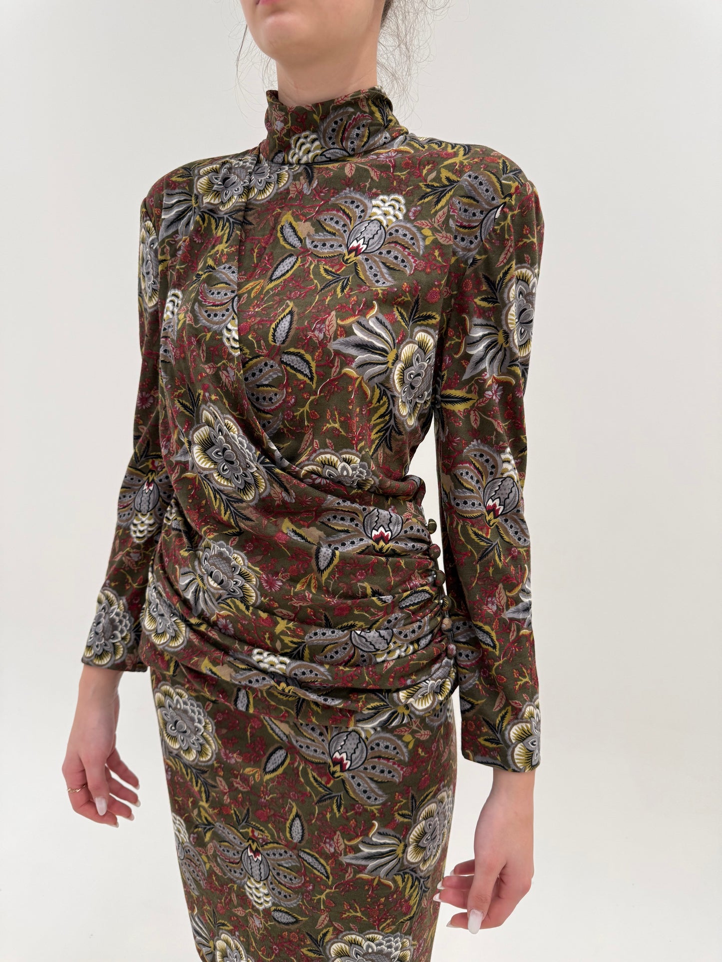 Set vintage luxury Luisa Spagnoli uitra confort cu drapaj în talie și fustă midi
