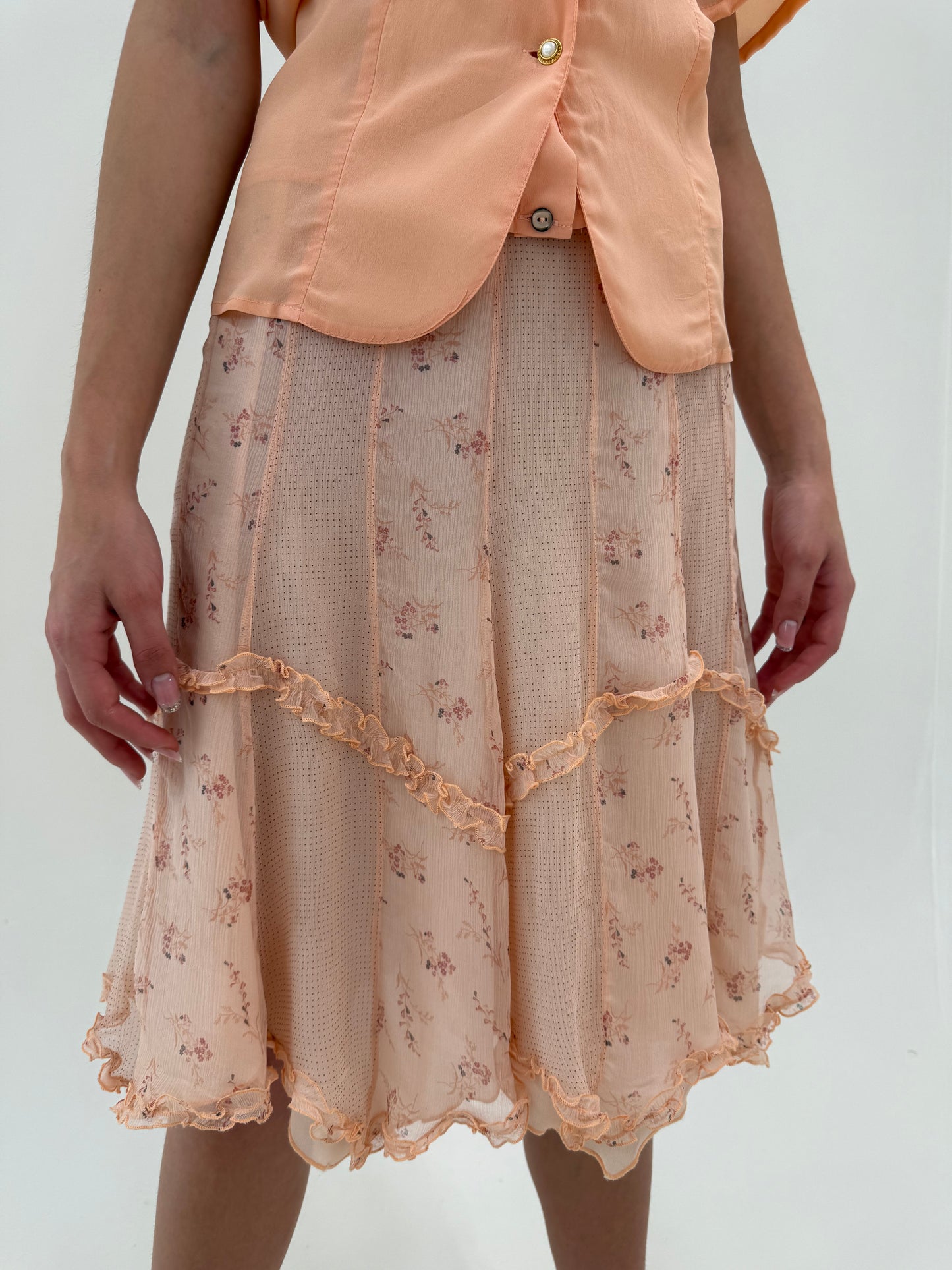 Fustă din creppe de mătase naturală powder salmon Pink în clini