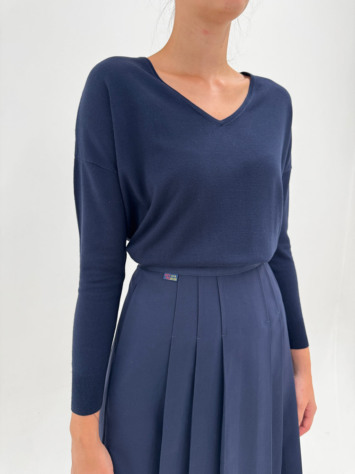 Pulover Max Mara în croi oversized din bumbac Navy blue V neck