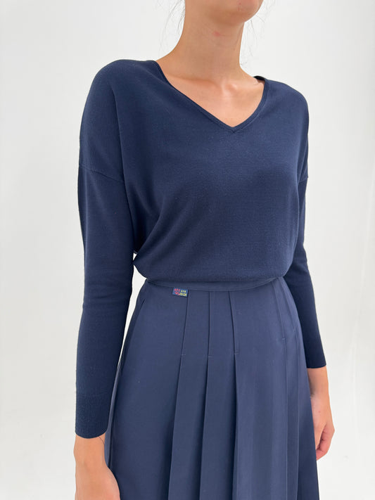 Pulover Max Mara în croi oversized din bumbac Navy blue V neck