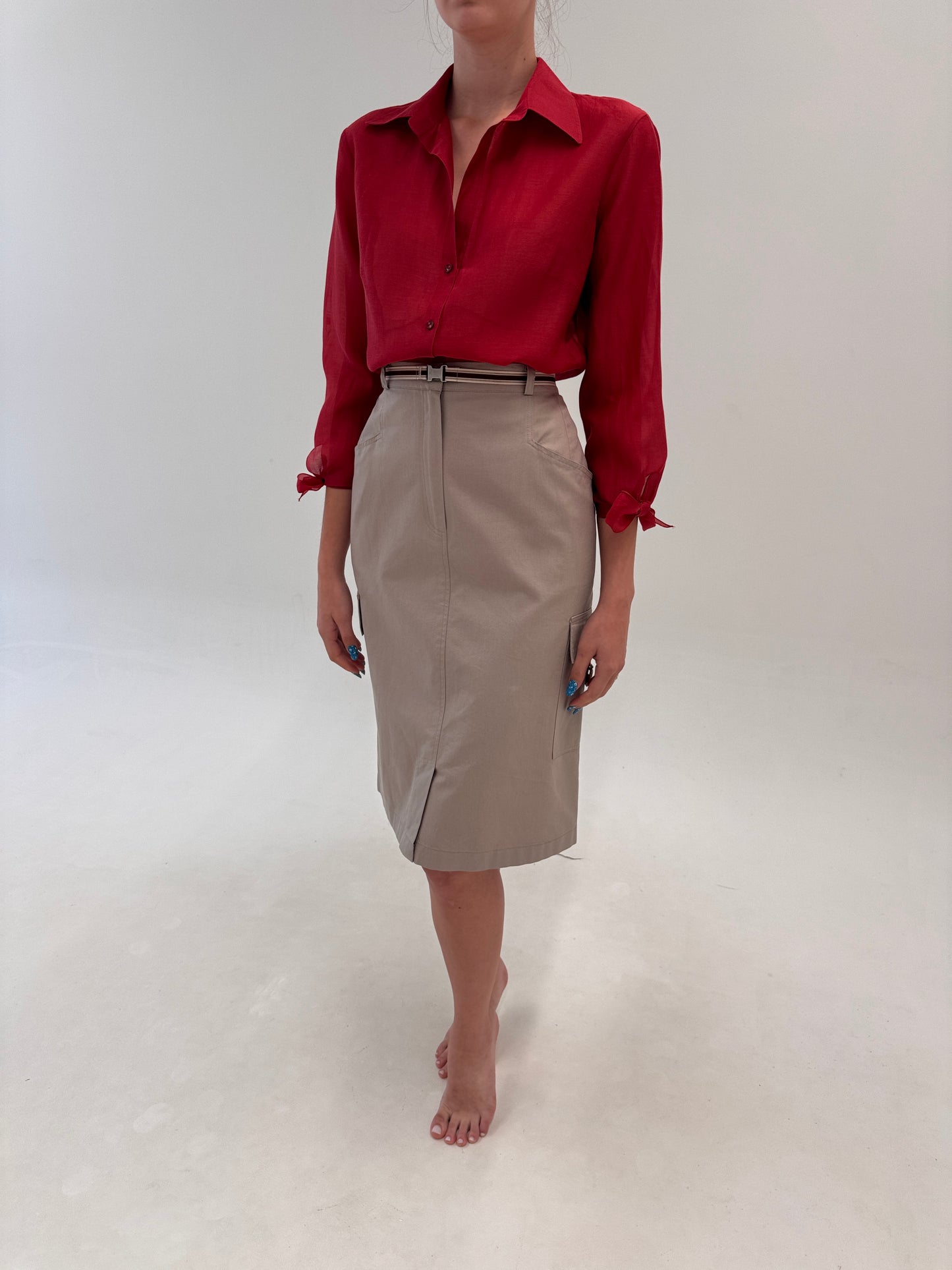 Fustă clasică Max Mara Safari camel din canvas de bumbac cu influențe casual