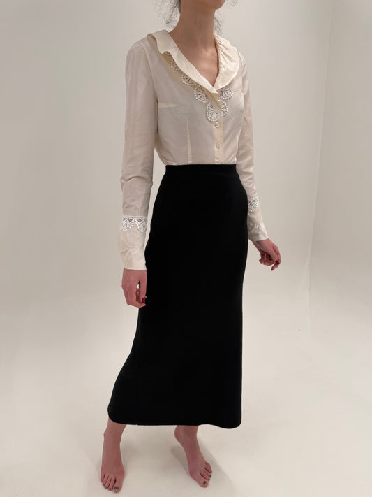 Fustă neagră maxi din tricot lana extrafina de la zi la seară cu talie ultra înaltă