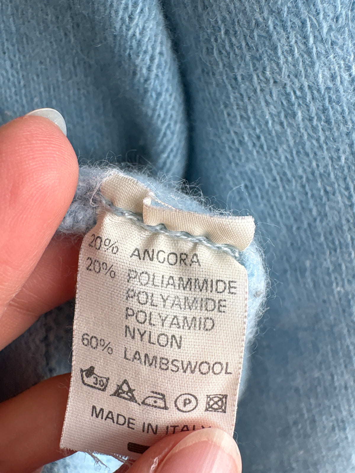 Pulover polo baby blue cu broderie din lana extrafina și Angora