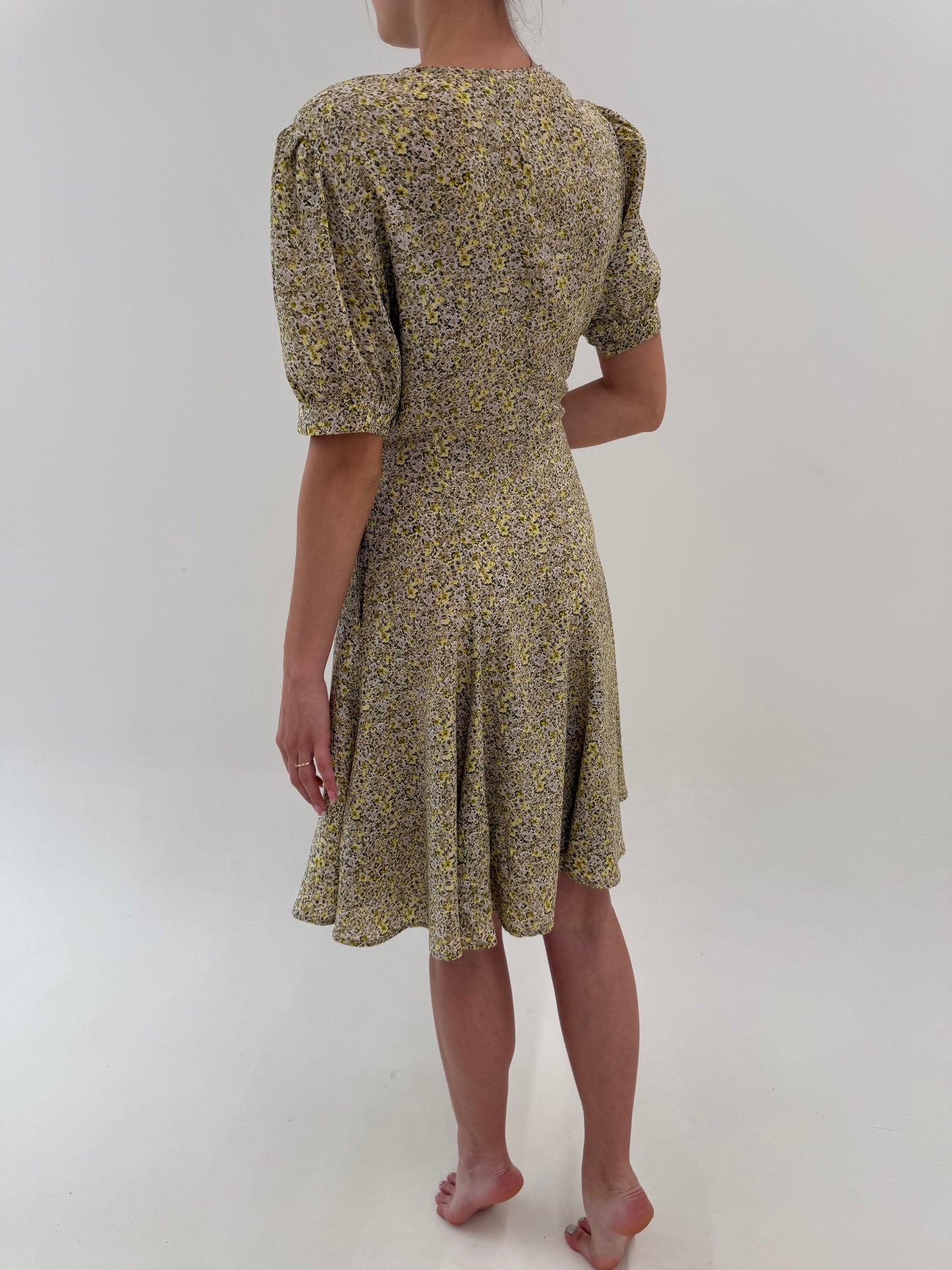 Rochie vintage cambrata din mătase naturală în nuanțe pudrate