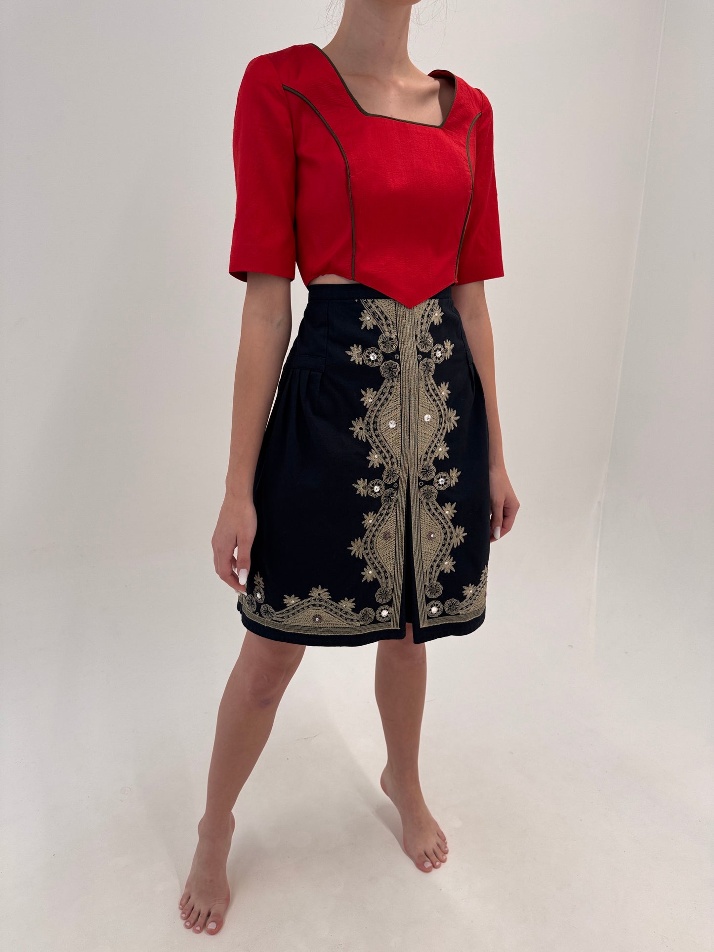 Fustă bijuterie luxury Luisa Spagnoli cu broderie aurie patinată superbă