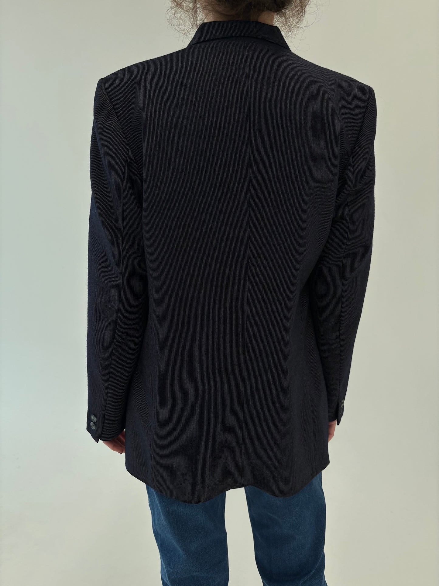 Sacou Navy cu închidere dublă din stofă de lana ușor structurată