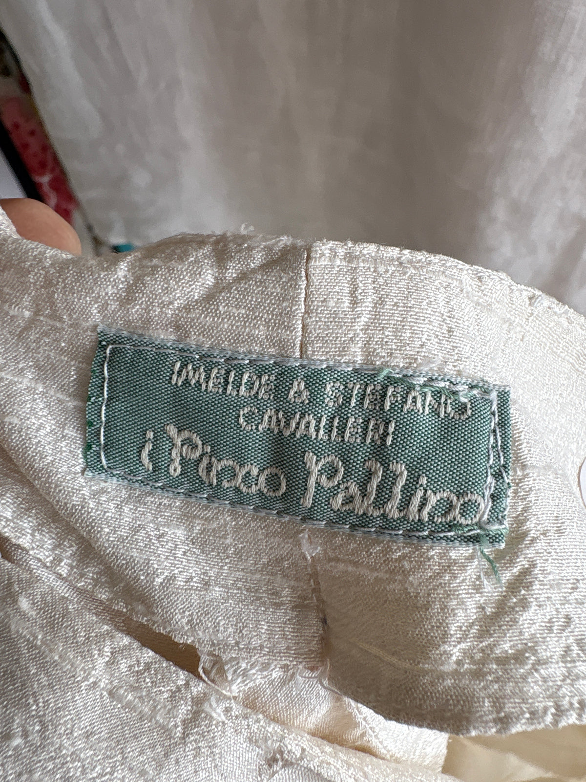 Pantaloni butter white perlati din mătase naturală petite