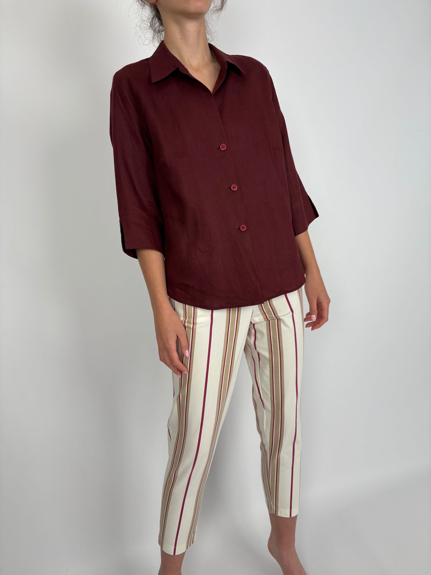 Pantaloni vintage petite cu talie ultra înaltă și dungi mom fit