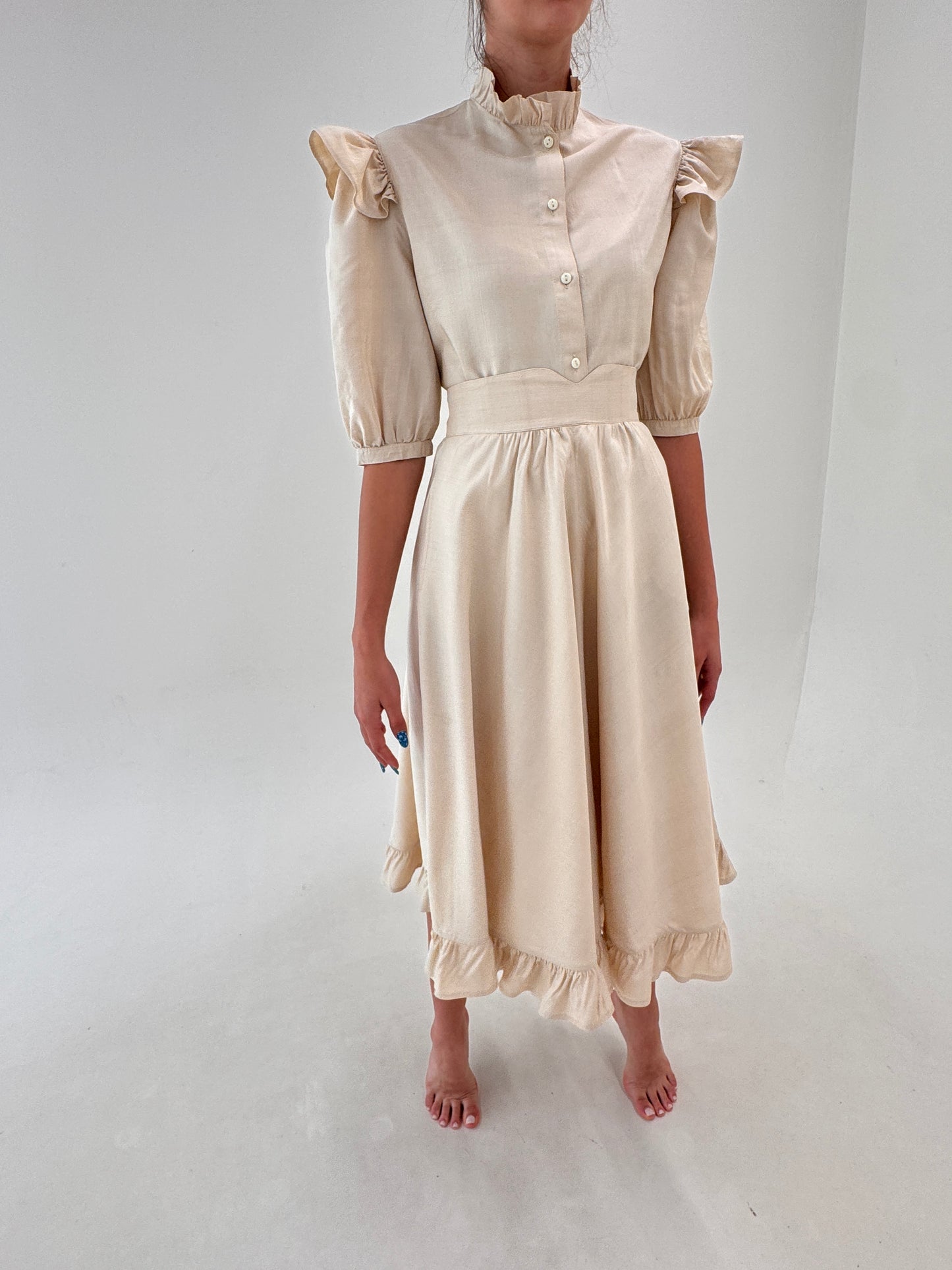 Set vintage light nude din pânză de mătase naturală de la zi la seară