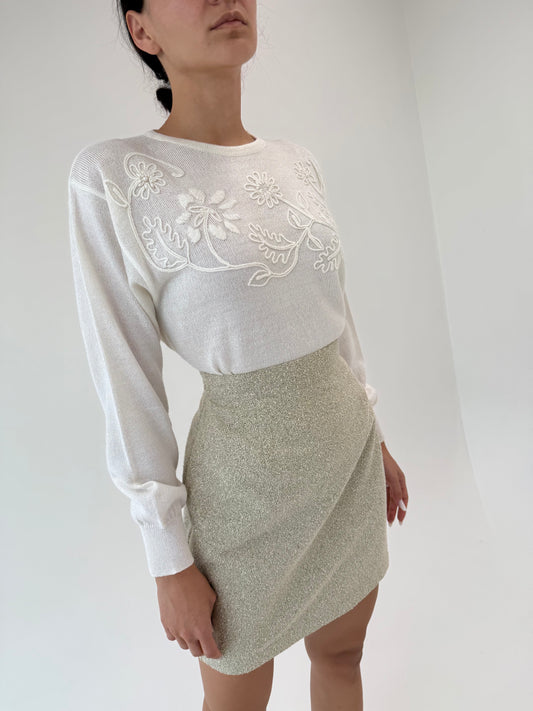 Fustă din boucle Sage green cu talie ultra înaltă marcată