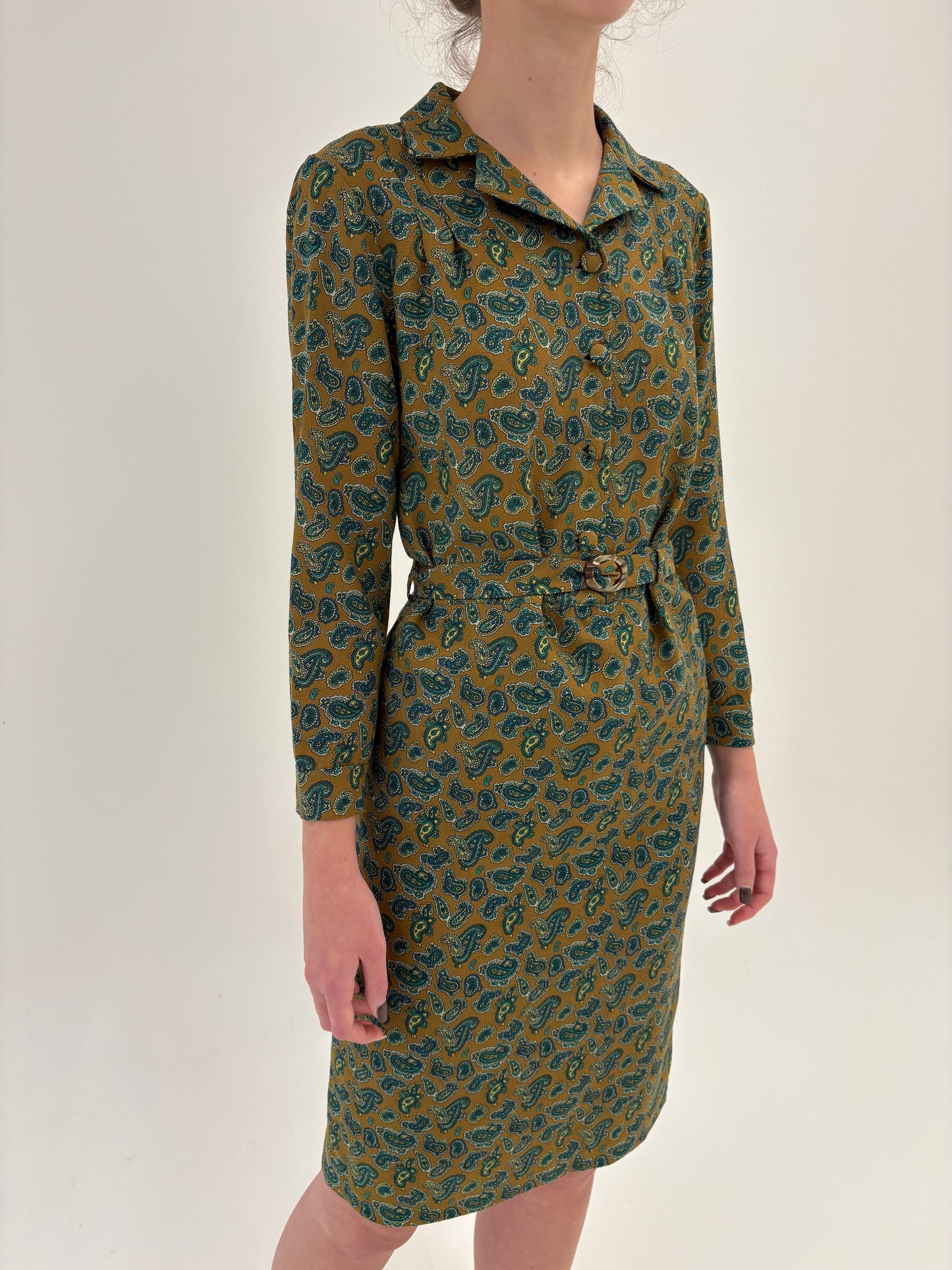 Rochie Old vintage anii 70 din lana extrafina cu print paisley