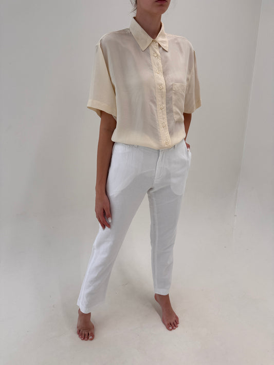 Pantaloni tall din pânză de in în croi classic tip chinos