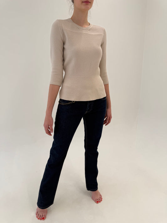 Jeans tall Prada dark wash cu decorațiune metalică detașabilă