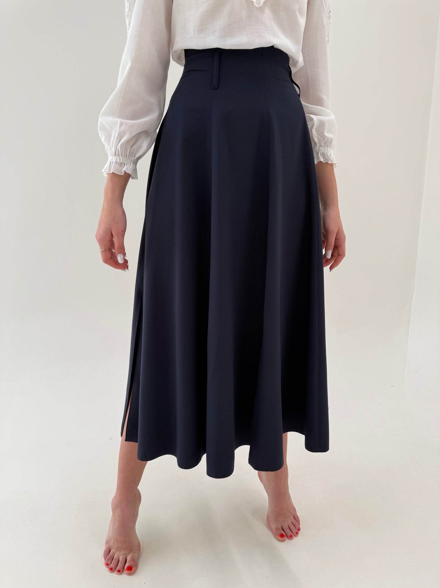 Fustă maxi cu buzunare Navy blue și talie ultra înaltă în croi amplu nouă