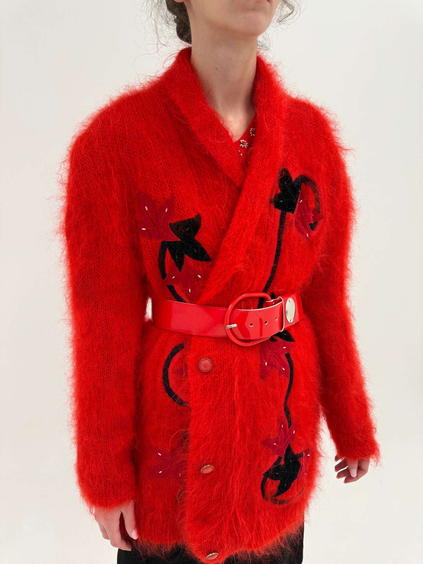 Jacheta vintage in croi oversized din mohair gros pufos și foarte călduros