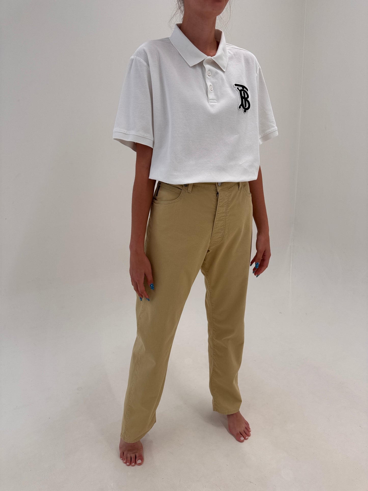 Pantaloni Armani camel tall fin bumbac excepțional ultra confort straight leg