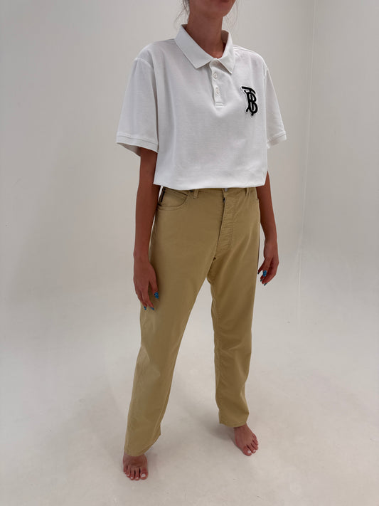 Pantaloni Armani camel tall fin bumbac excepțional ultra confort straight leg