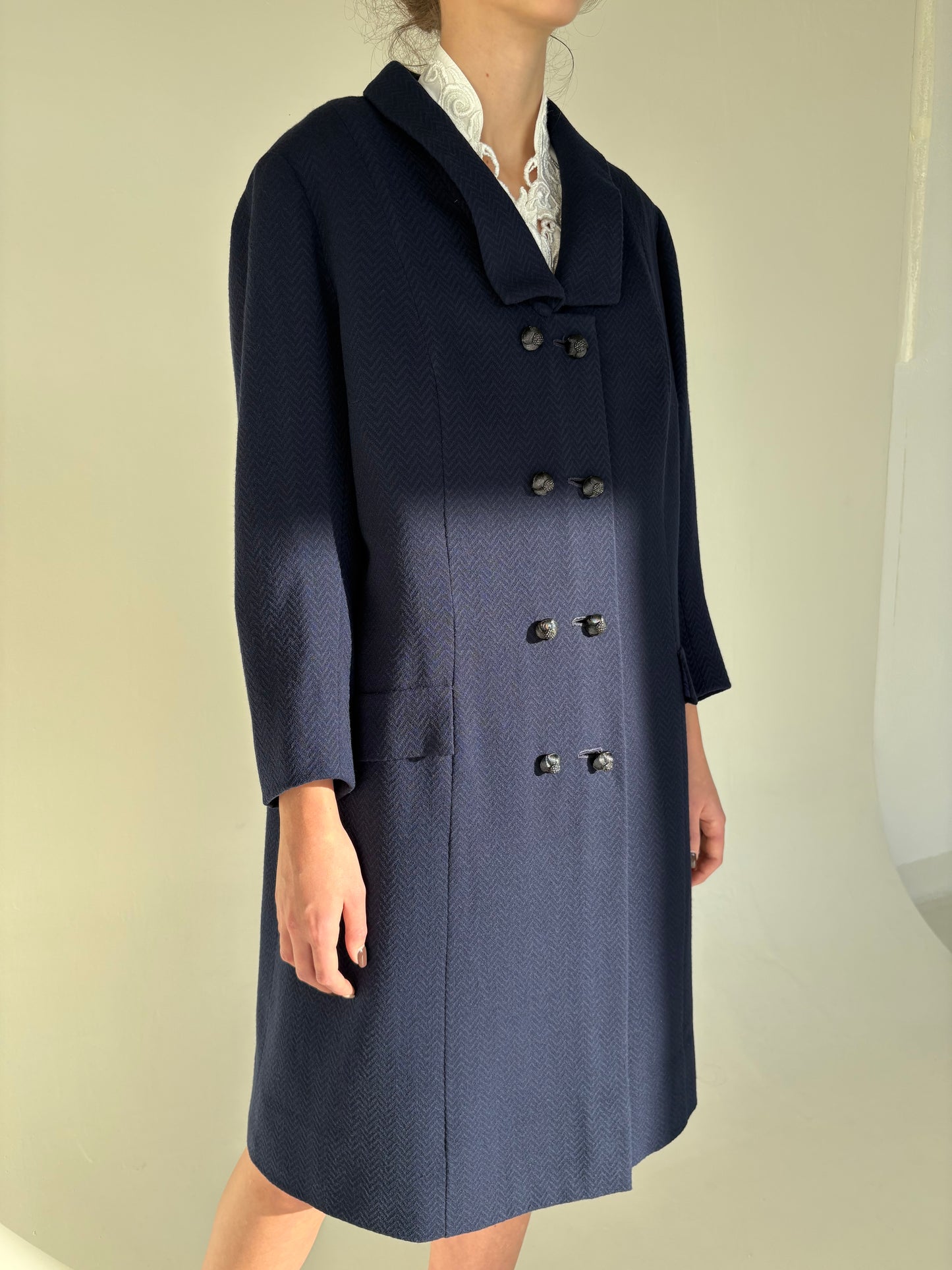 Cacoon coat old vintage anii 60 timpurii excepțional din lana extrafina chevron