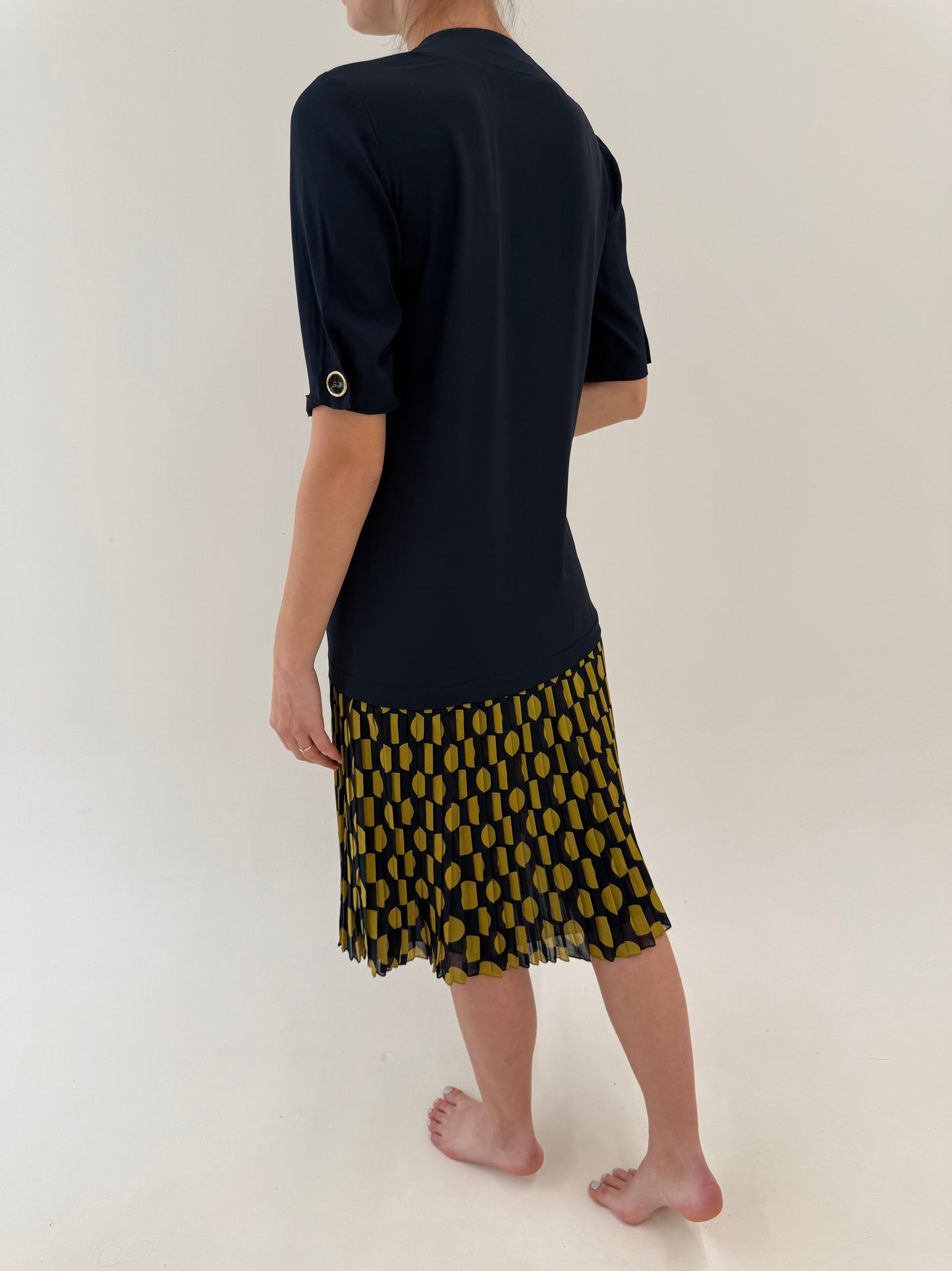 Rochie vintage italiana în stil Valentino cu buline din mix de mătase naturală