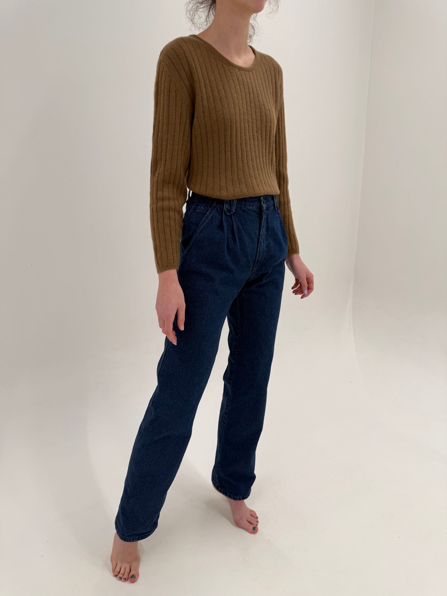 Jeans tall indigo wash cu pense și interior dublat cu bumbac