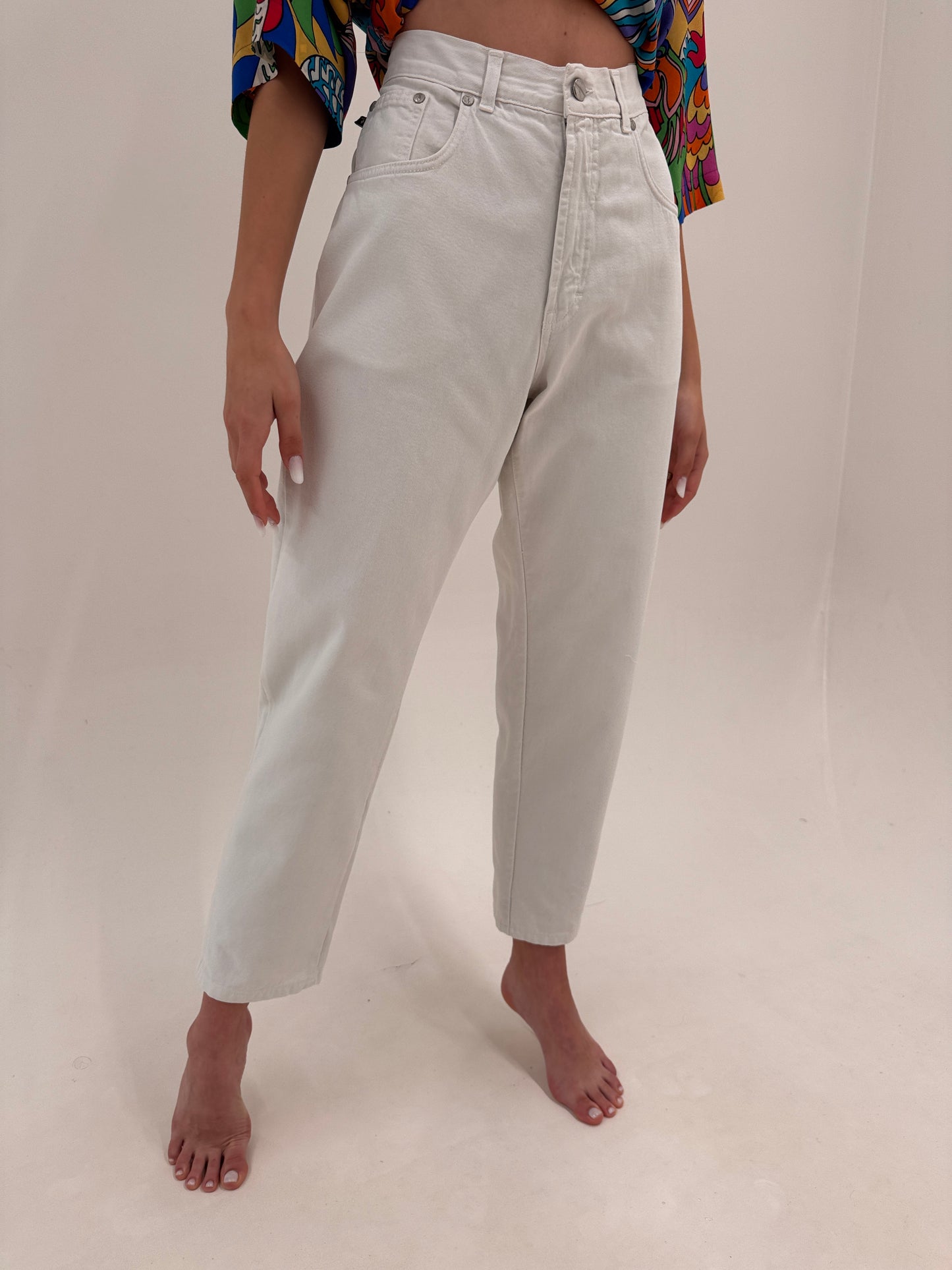 Pantaloni mom fit luxury Trussardi din bumbac ușor structurat