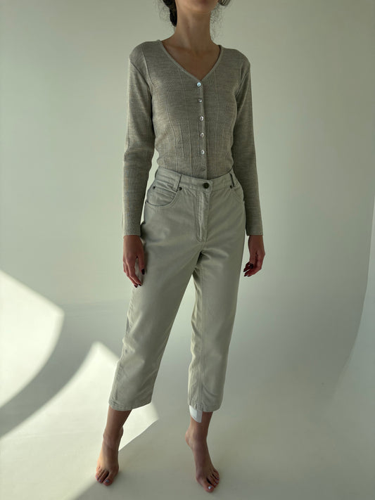 Jeans premium vintage petite light nude  din jeans plin cu talie înaltă