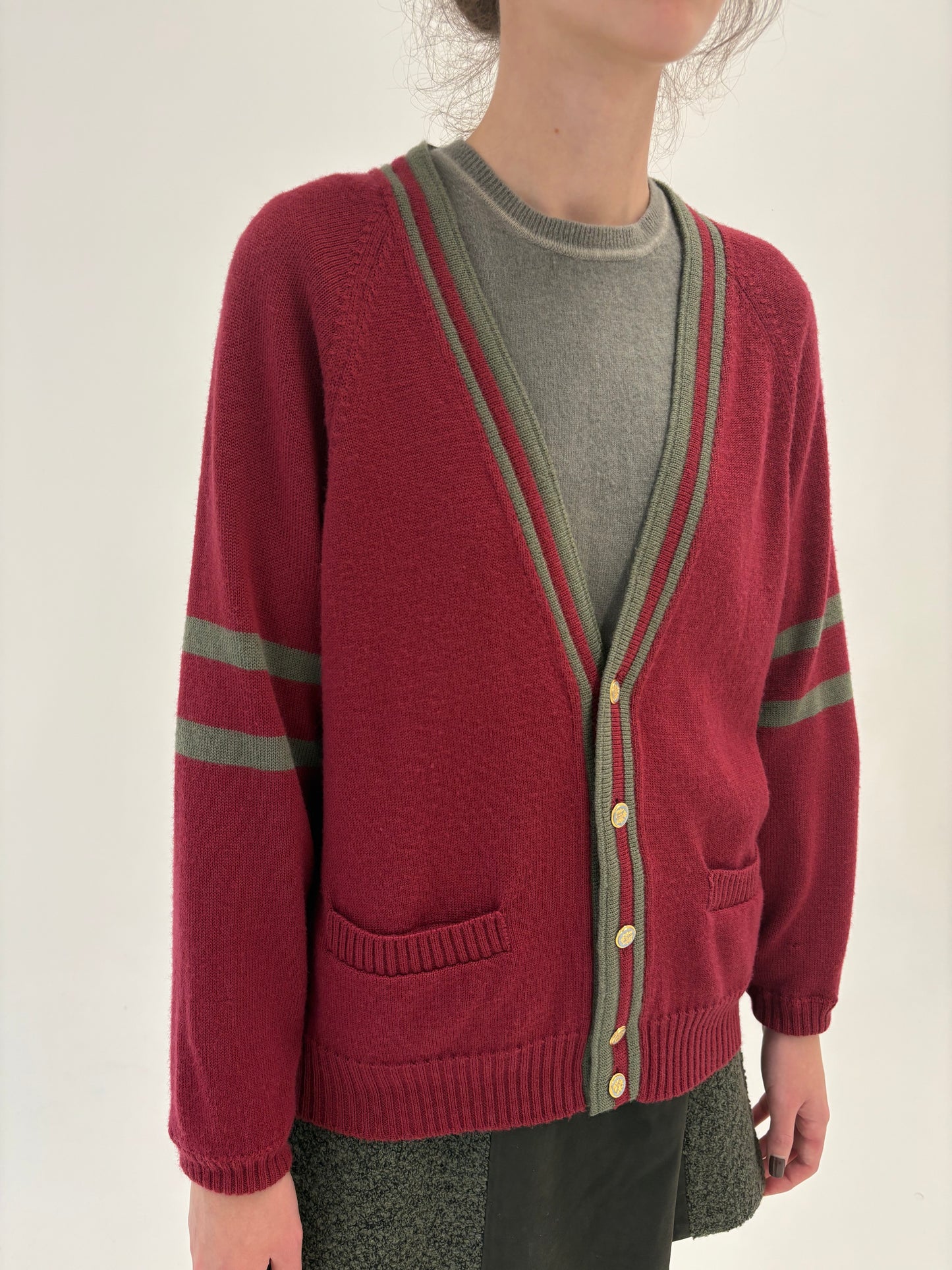 Cardigan vinatge Marsala red din lana excepțională de gramaj mare