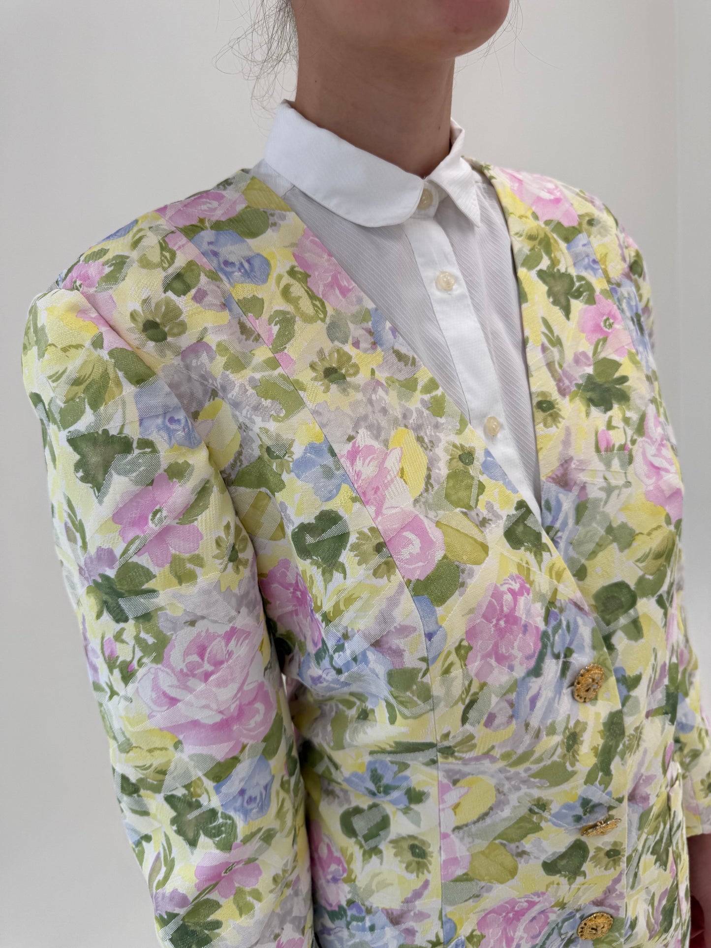 Sacou vintage din jacquard de bumbac cu print floral superb