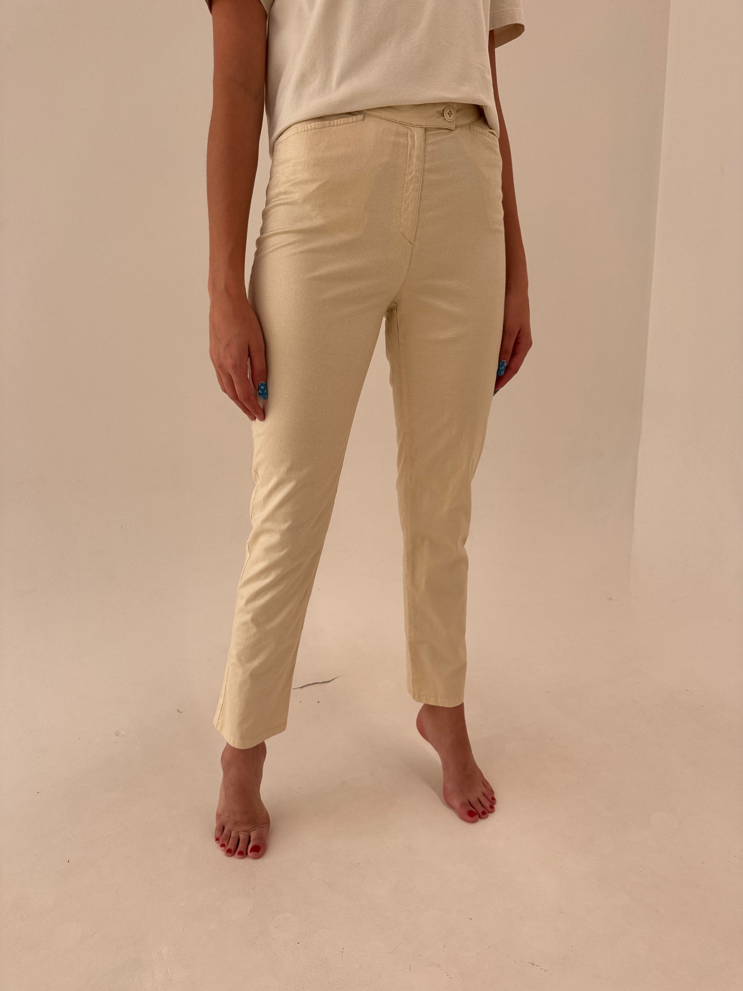 Pantaloni luxury Byblos ultra confort light camel cu efect ușor perlat auriu