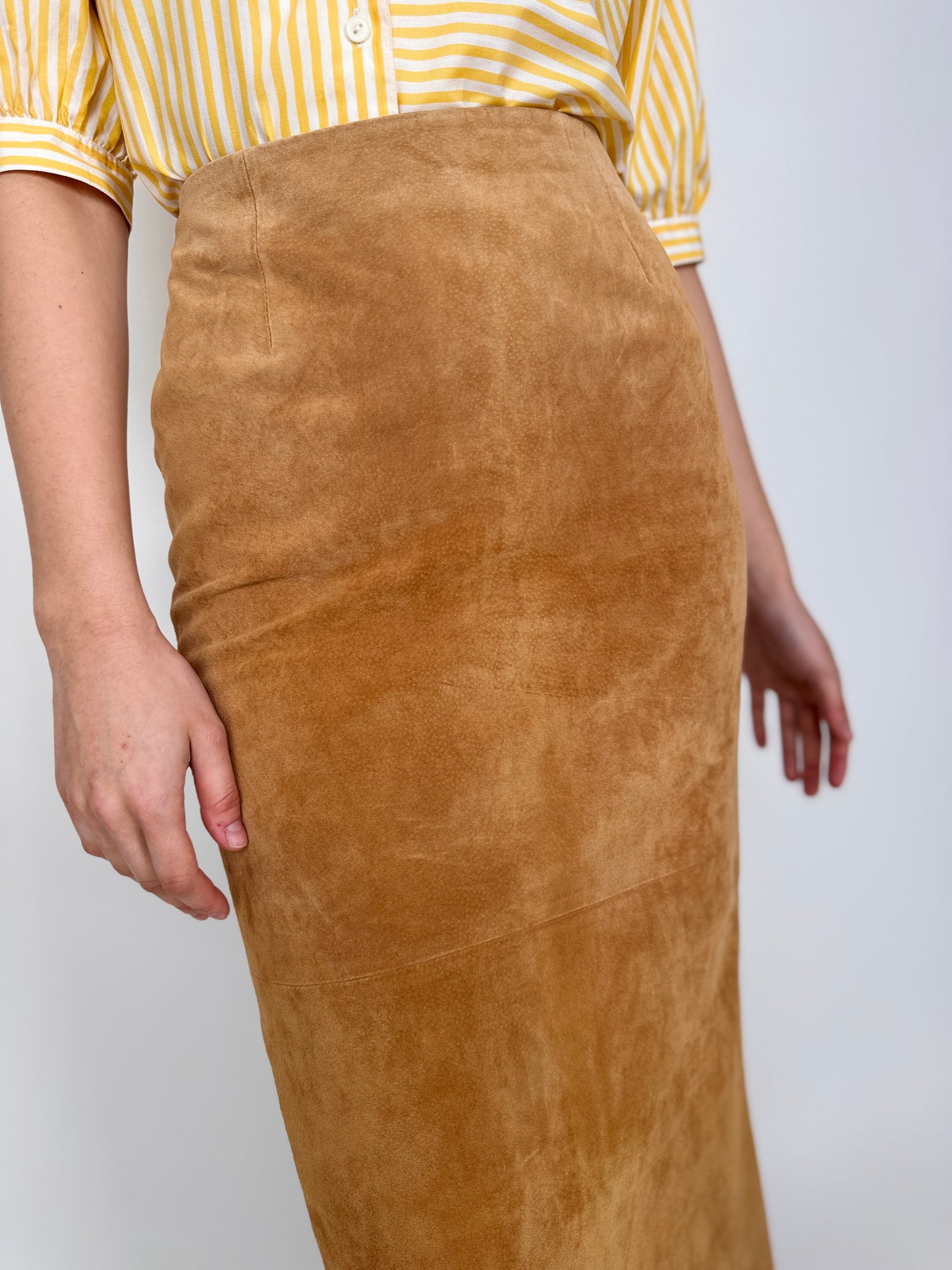 Fustă maxi piele naturală camel