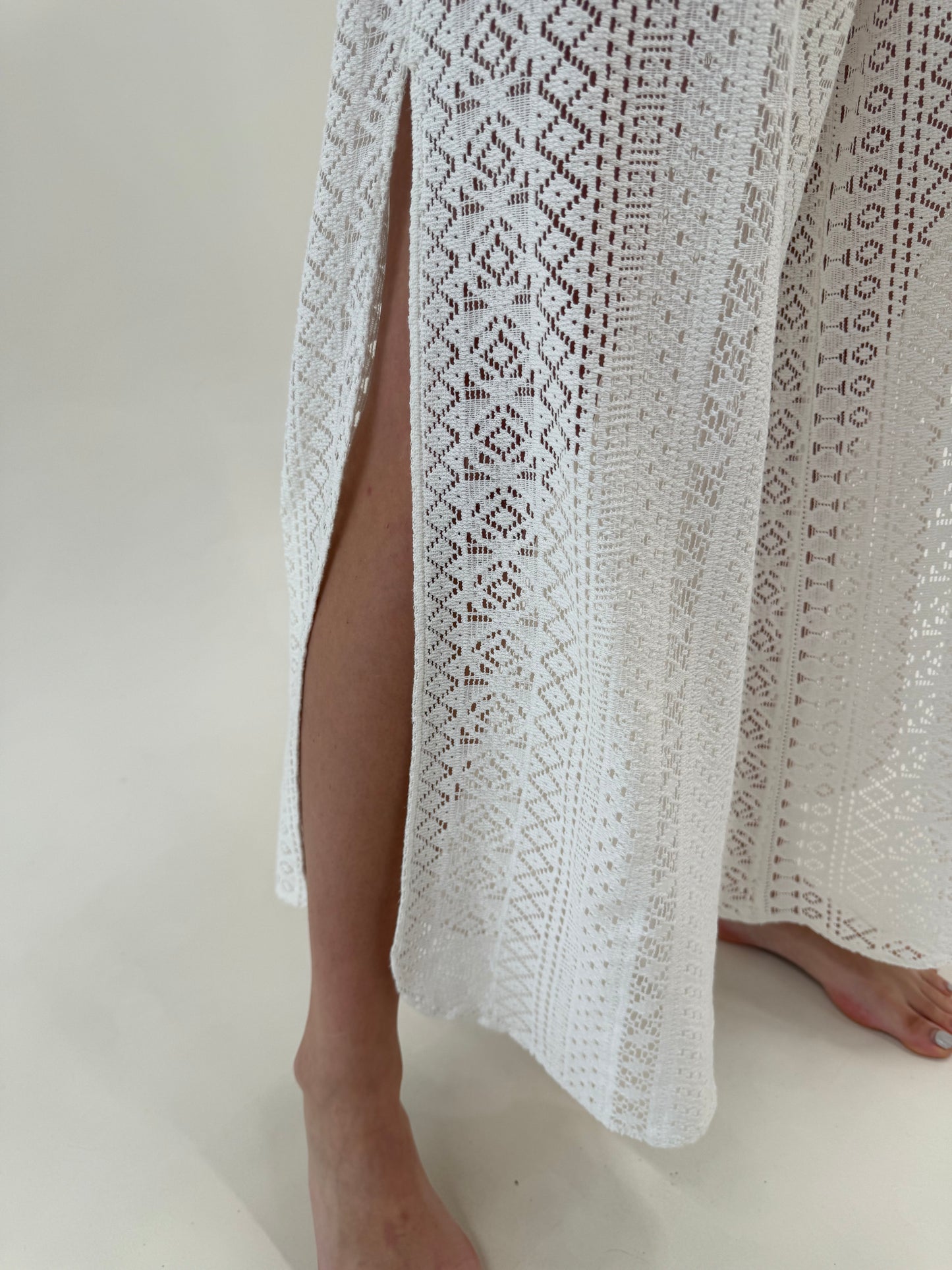 Pantaloni palazzo din macrame subțirel de bumbac cu talie ultra înaltă