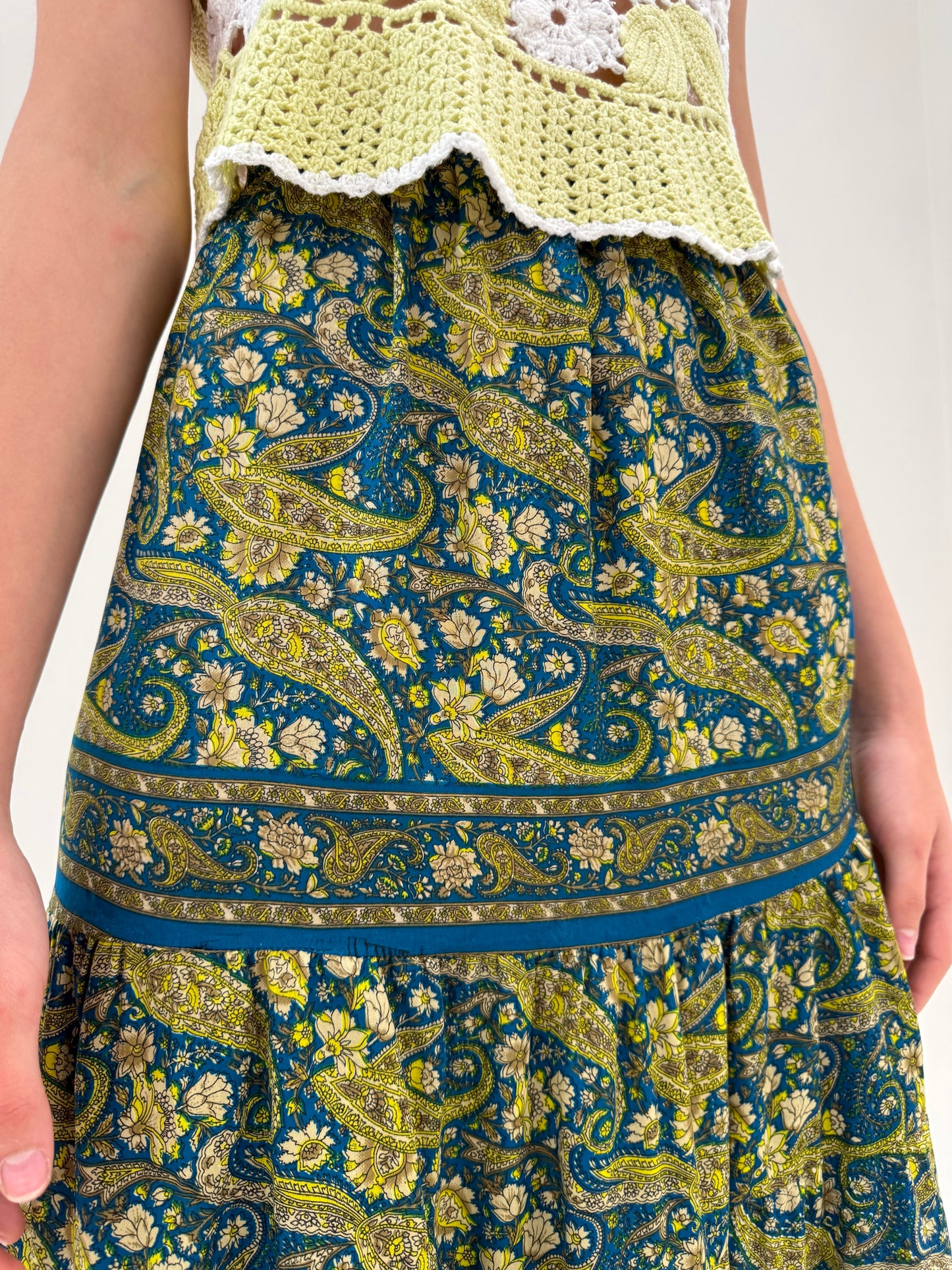 Fustă maxi din mix de mătase naturală cu print paisley