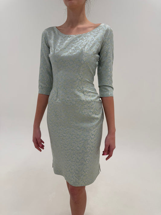 Rochie vintage din jacquard pudrat de mătase naturală perlata cu decolteu bateau