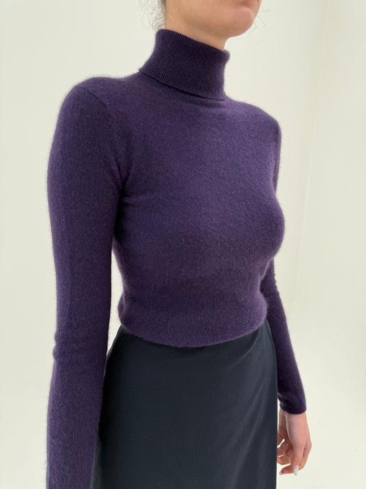 Maleta din cașmir multiply aubergine în croi cambrat