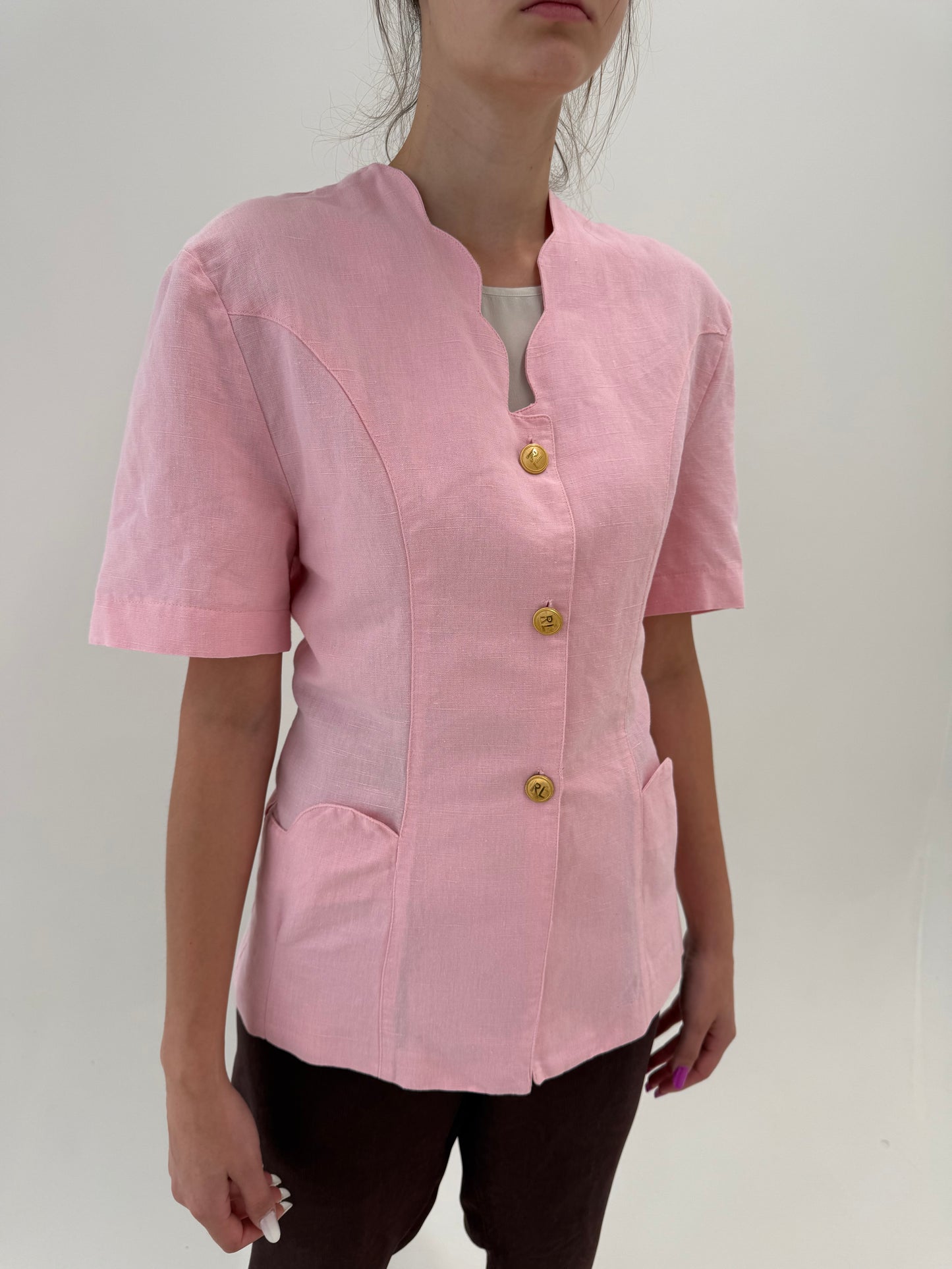 Sacou vintage italian excepțional powder Pink din pânză de in și bumbac