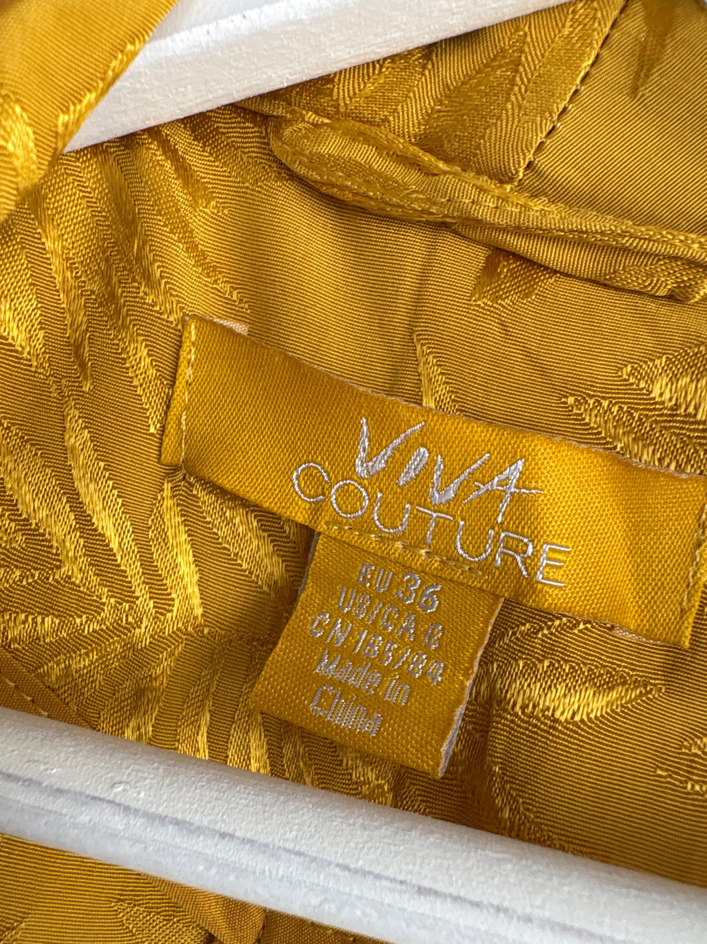 Blazer mustard yellow ușor satinat cu cordon și print texturat organic